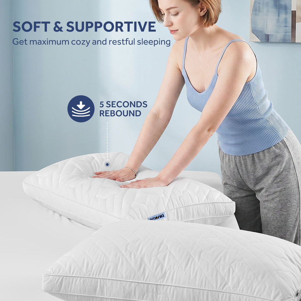 EMONIA Bed Pillows 2 Pack, Luxury Hotel Soft Pillows with Down Alternative Fiber & Shredded Memory Foam, Gusseted Design for Back/Stomach/Side Sleepers