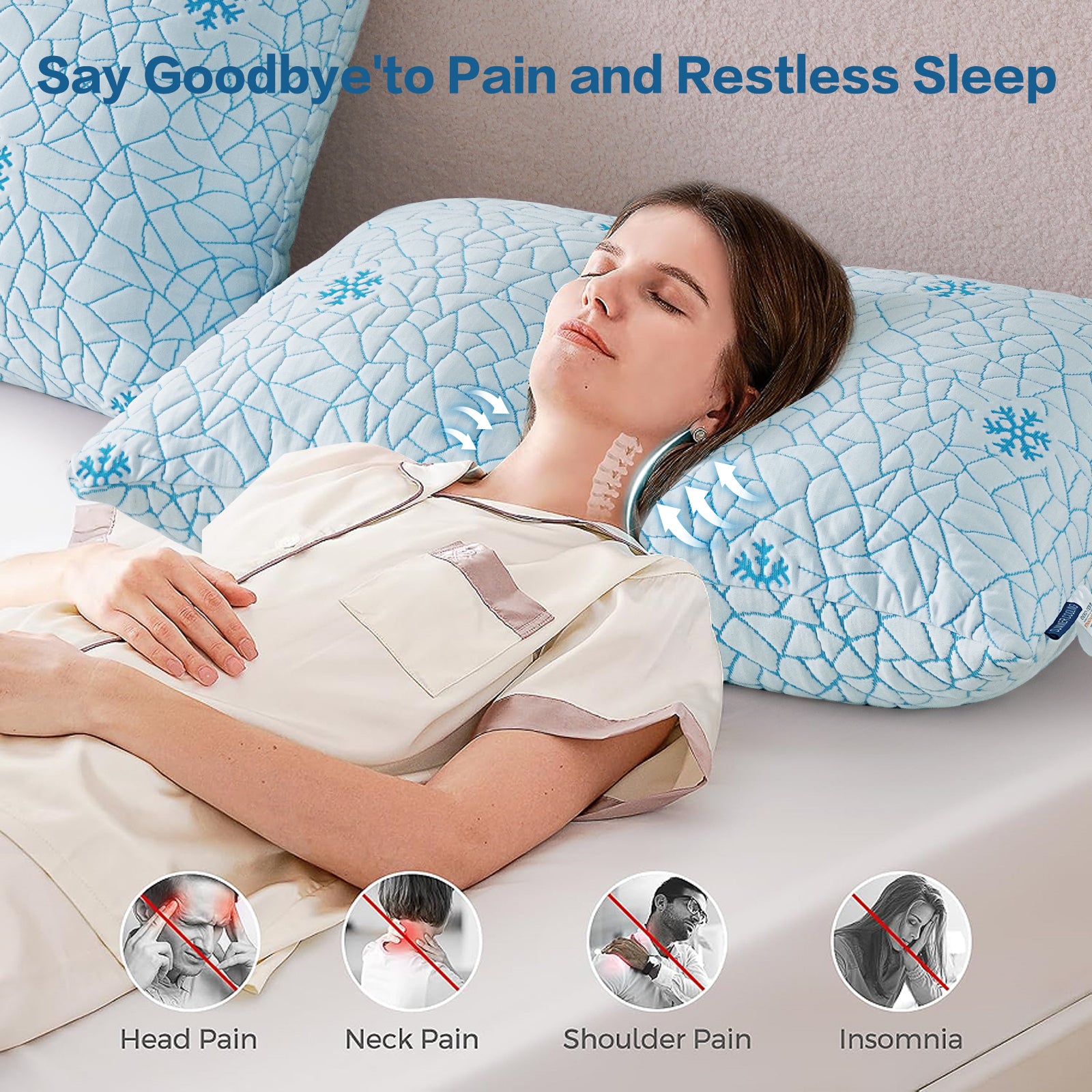 EMONIA Cooling Memory Foam Queen Pillows Set of 2,Adjustable Support & Heat Dissipation Tech for Side,Back,Stomach & Hot Sleepers, OEKO-TEX Certified (30"x20")