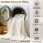 EMONIA White Fleece Throw Blanket for Couch, 320GSM Super Soft Cozy Blankets and Throws, Decorative Fleece Blankets for Women Men Gifts, Throws with Stripes for Sofa Bed Decor