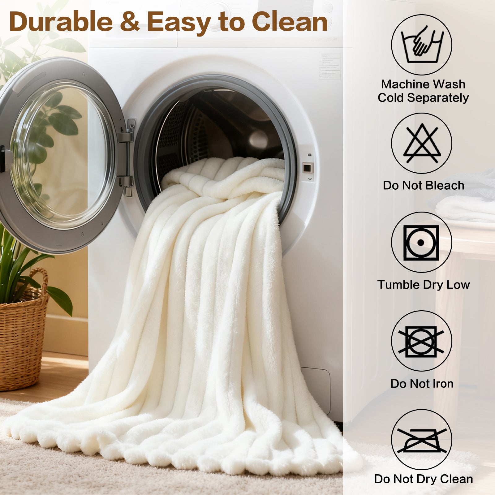 EMONIA White Fleece Throw Blanket for Couch, 320GSM Super Soft Cozy Blankets and Throws, Decorative Fleece Blankets for Women Men Gifts, Throws with Stripes for Sofa Bed Decor