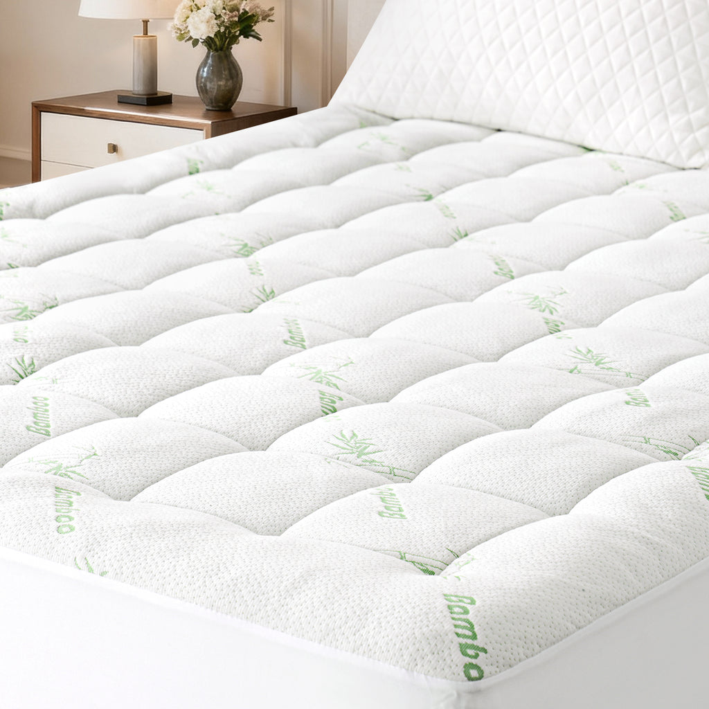 EMONIA Mattress Pad Pillow Top Mattress Cover Breathable Soft Viscose Made from Bamboo Mattress Protector Deep Pocket Fits 8-21 Inches
