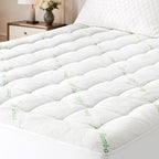 EMONIA Mattress Pad Pillow Top Mattress Cover Breathable Soft Viscose Made from Bamboo Mattress Protector Deep Pocket Fits 8-21 Inches