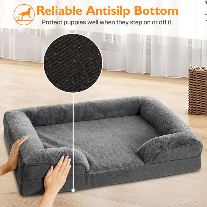 EMONIA Dog Sofa Bed for Small Dogs,Washable Small Sized Orthopedic Dog Bed with Removable Cover,Waterproof Egg-Crate Foam Pet Couch Nonslip Small/Medium/Large Bloster Dog Bed with Sides,Grey
