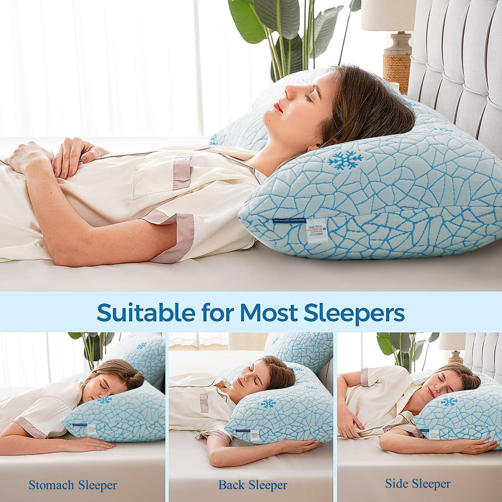 EMONIA Cooling Memory Foam Queen Pillows Set of 2,Adjustable Support & Heat Dissipation Tech for Side,Back,Stomach & Hot Sleepers, OEKO-TEX Certified (30"x20")