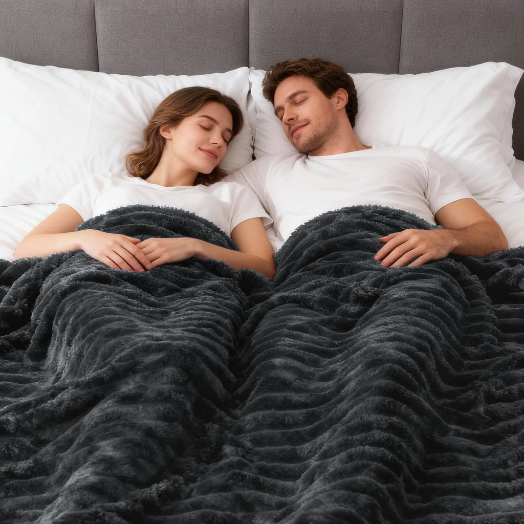EMONIA White Fleece Throw Blanket for Couch, 320GSM Super Soft Cozy Blankets and Throws, Decorative Fleece Blankets for Women Men Gifts, Throws with Stripes for Sofa Bed Decor