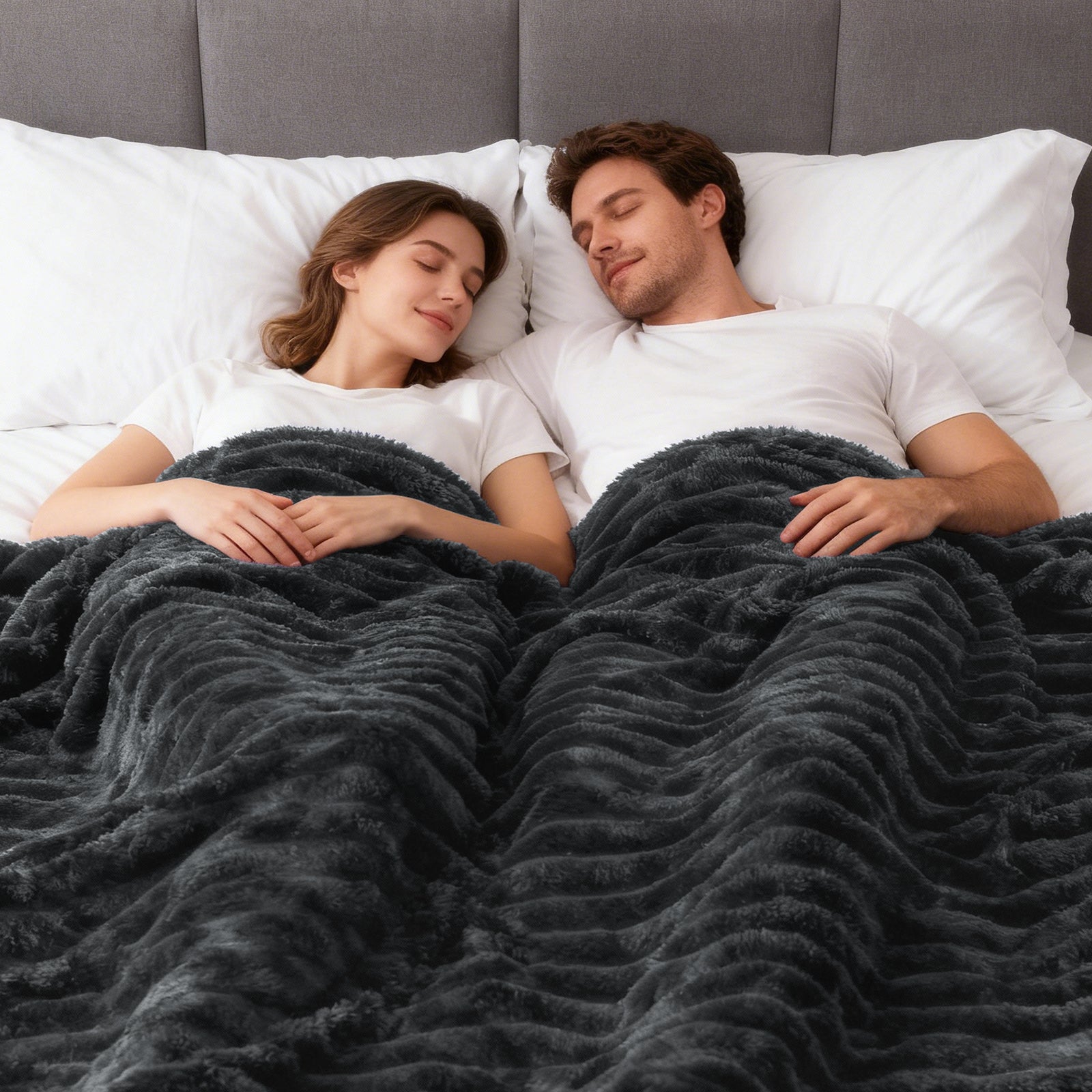 EMONIA White Fleece Throw Blanket for Couch, 320GSM Super Soft Cozy Blankets and Throws, Decorative Fleece Blankets for Women Men Gifts, Throws with Stripes for Sofa Bed Decor