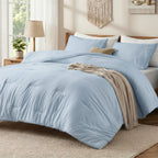 EMONIA 3-Piece Queen Comforter Set,Soft & Cozy Washed Brushed Micro-Poly Down Alternative Bedding Set,Lightweight Fluffy Reversible Bed in a Bag