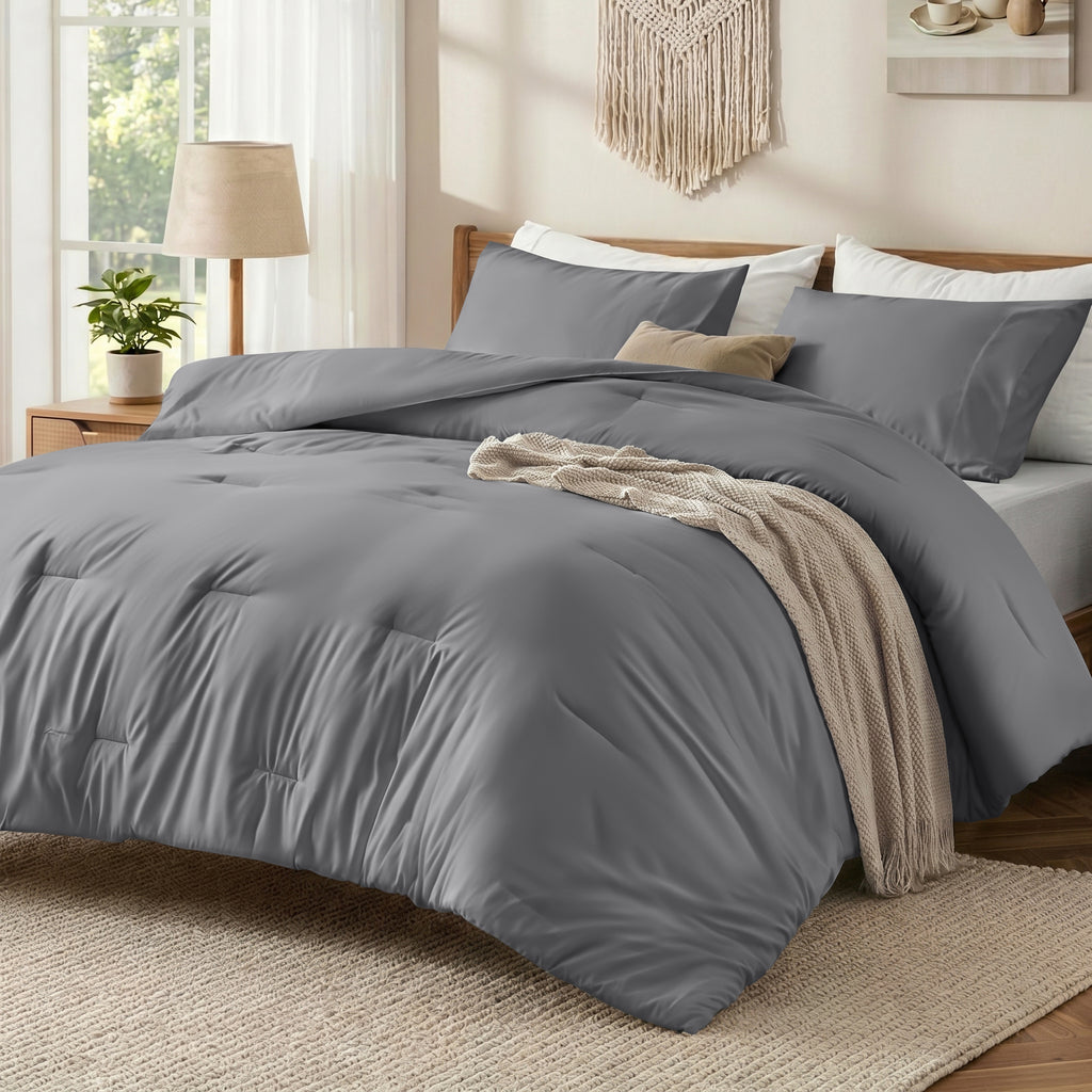 EMONIA 3-Piece Queen Comforter Set,Soft & Cozy Washed Brushed Micro-Poly Down Alternative Bedding Set,Lightweight Fluffy Reversible Bed in a Bag