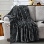 EMONIA White Fleece Throw Blanket for Couch, 320GSM Super Soft Cozy Blankets and Throws, Decorative Fleece Blankets for Women Men Gifts, Throws with Stripes for Sofa Bed Decor