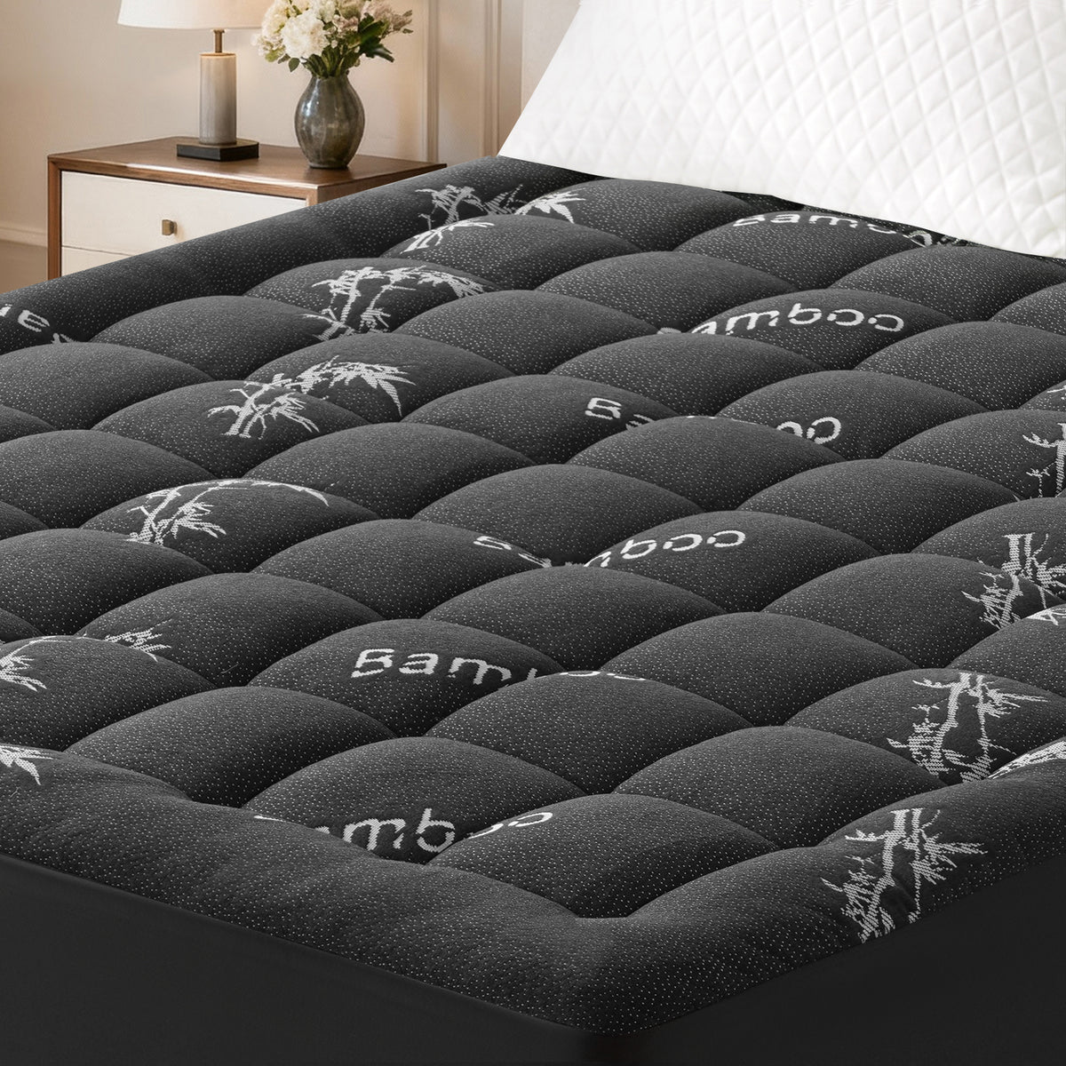 EMONIA Mattress Pad Pillow Top Mattress Cover Breathable Soft Viscose Made from Bamboo Mattress Protector Deep Pocket Fits 8-21 Inches