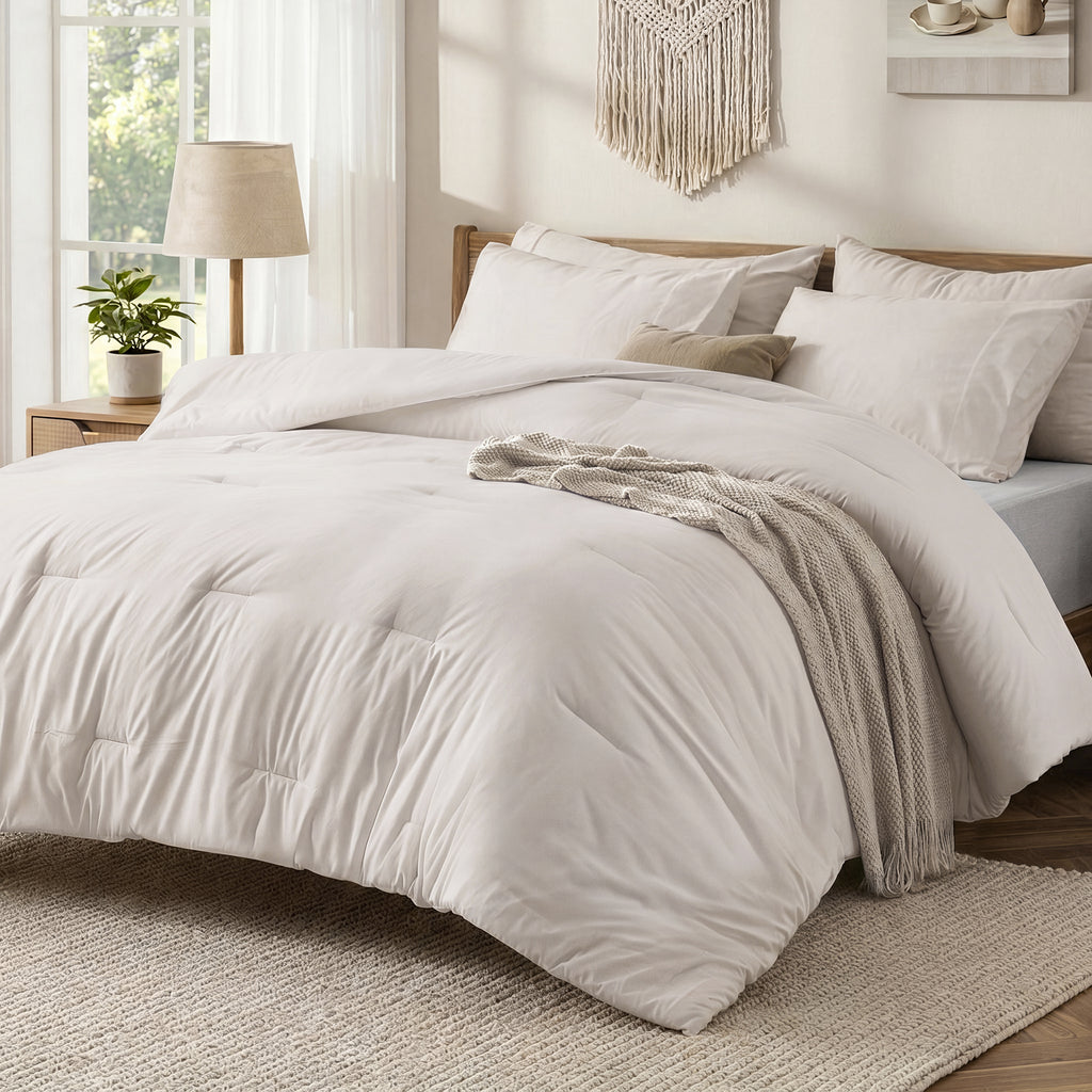EMONIA 3-Piece Queen Comforter Set,Soft & Cozy Washed Brushed Micro-Poly Down Alternative Bedding Set,Lightweight Fluffy Reversible Bed in a Bag