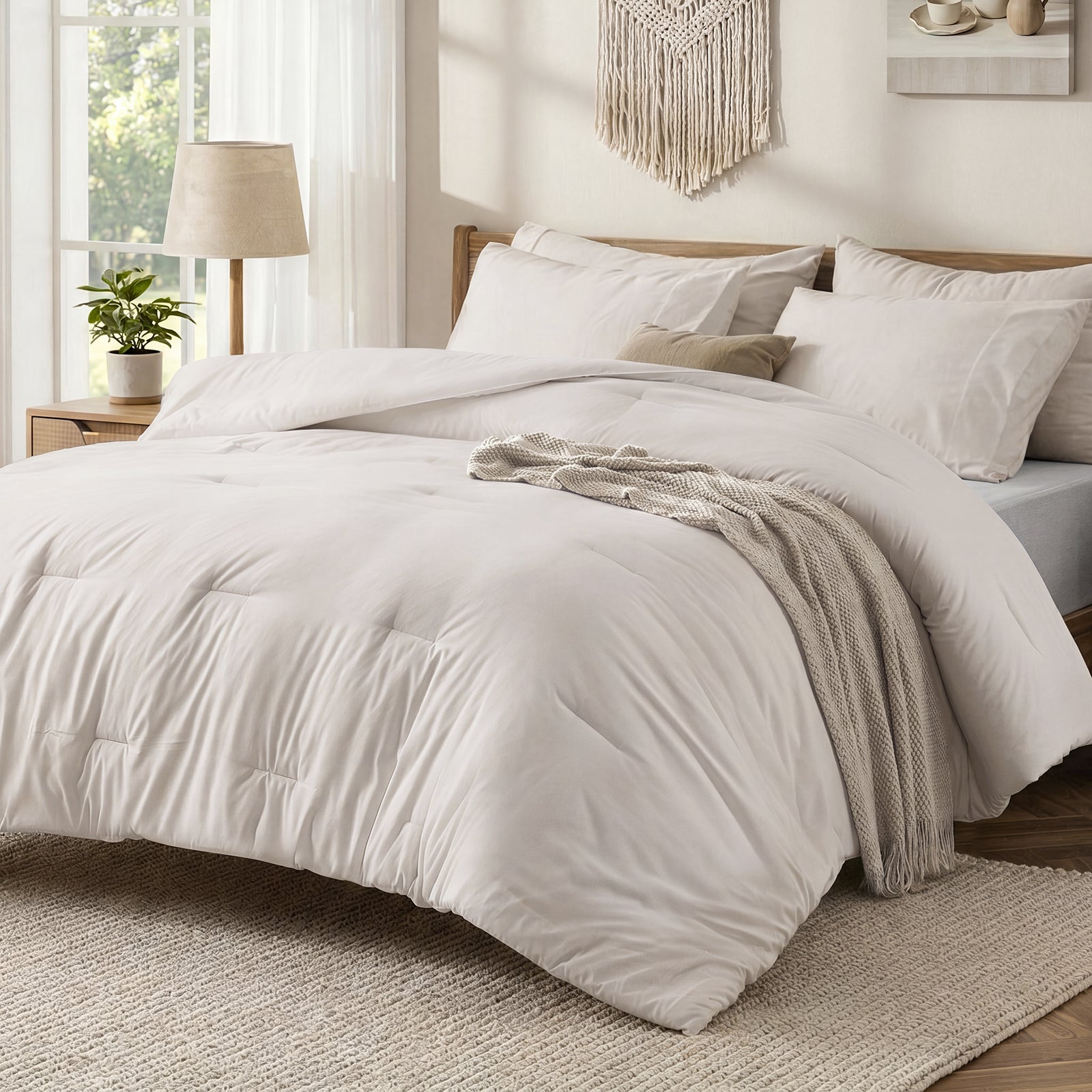 EMONIA 3-Piece Queen Comforter Set,Soft & Cozy Washed Brushed Micro-Poly Down Alternative Bedding Set,Lightweight Fluffy Reversible Bed in a Bag
