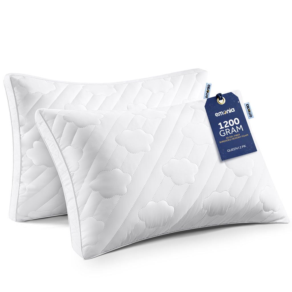 EMONIA Bed Pillows 2 Pack, Luxury Hotel Soft Pillows with Down Alternative Fiber & Shredded Memory Foam, Gusseted Design for Back/Stomach/Side Sleepers