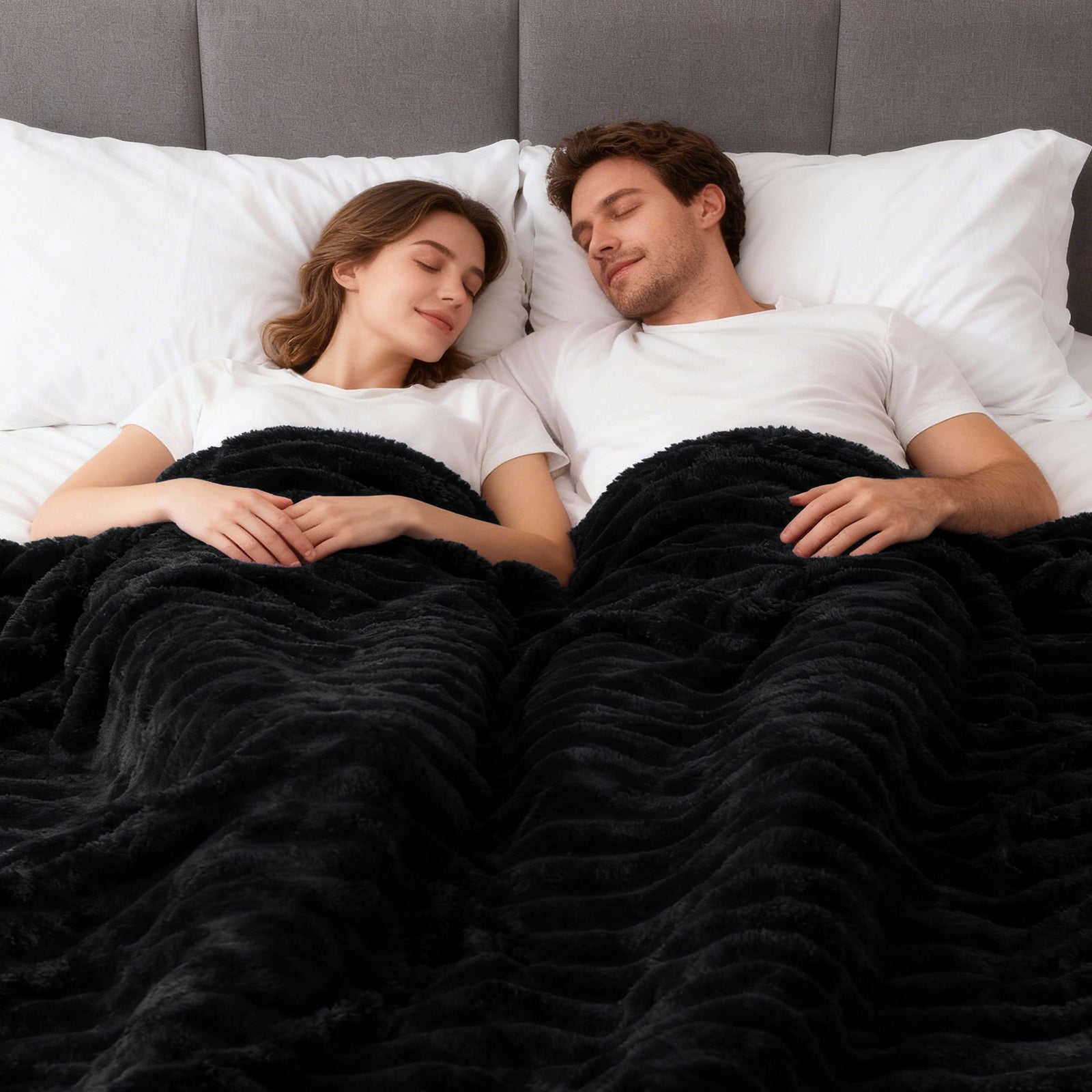 EMONIA White Fleece Throw Blanket for Couch, 320GSM Super Soft Cozy Blankets and Throws, Decorative Fleece Blankets for Women Men Gifts, Throws with Stripes for Sofa Bed Decor