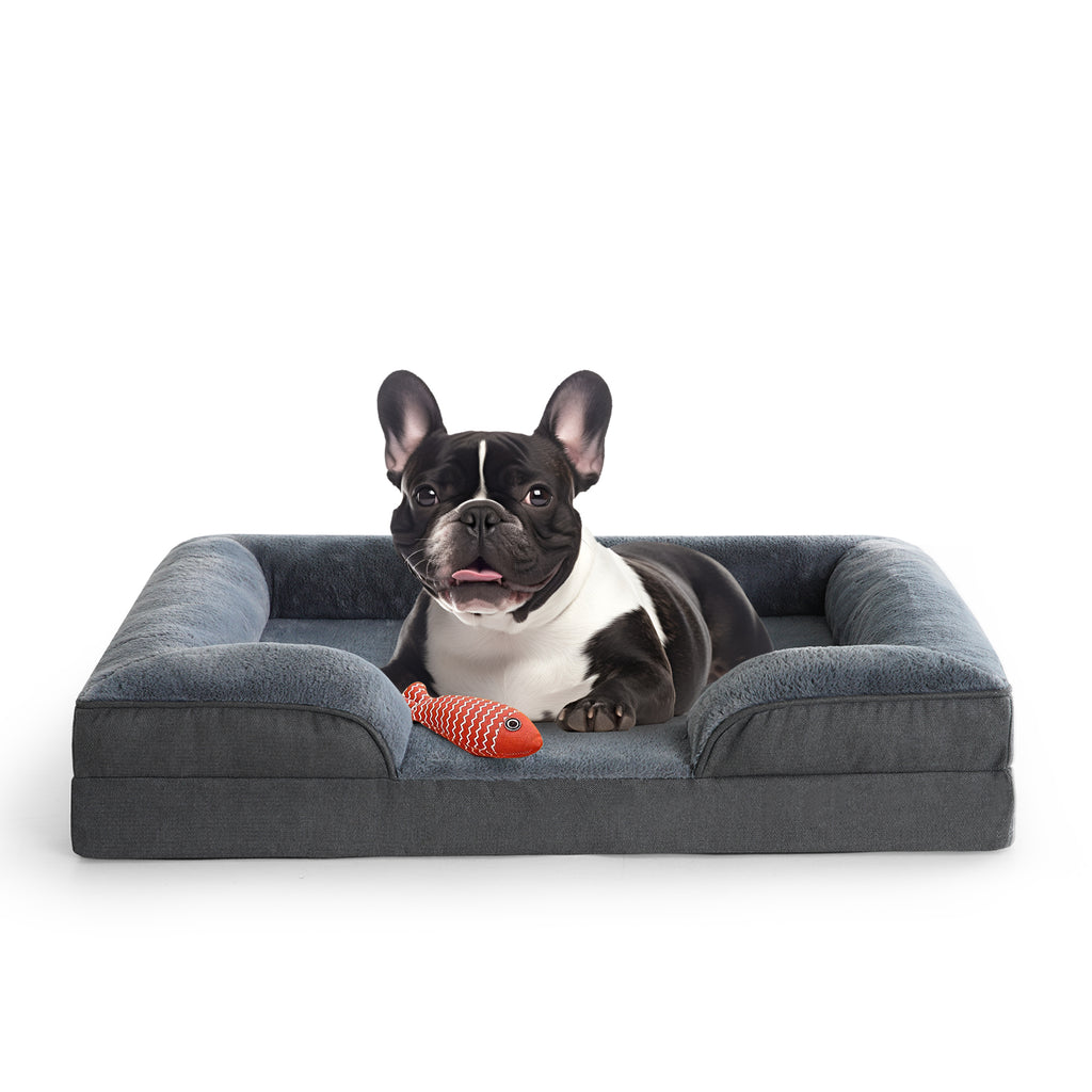 EMONIA Dog Sofa Bed for Small Dogs,Washable Small Sized Orthopedic Dog Bed with Removable Cover,Waterproof Egg-Crate Foam Pet Couch Nonslip Small/Medium/Large Bloster Dog Bed with Sides,Grey