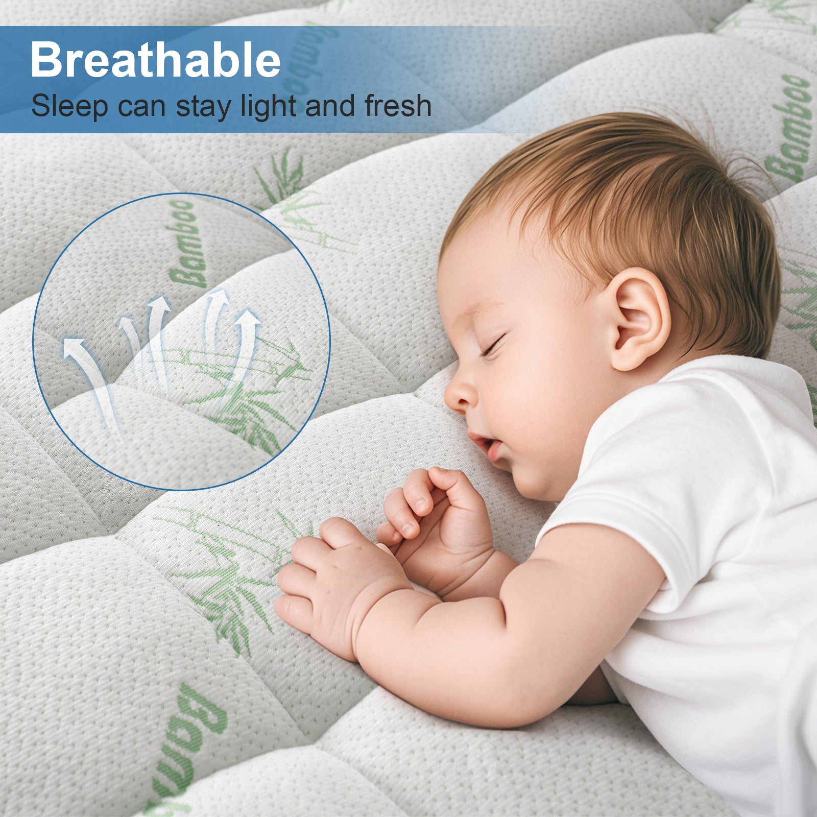 EMONIA Mattress Pad Pillow Top Mattress Cover Breathable Soft Viscose Made from Bamboo Mattress Protector Deep Pocket Fits 8-21 Inches