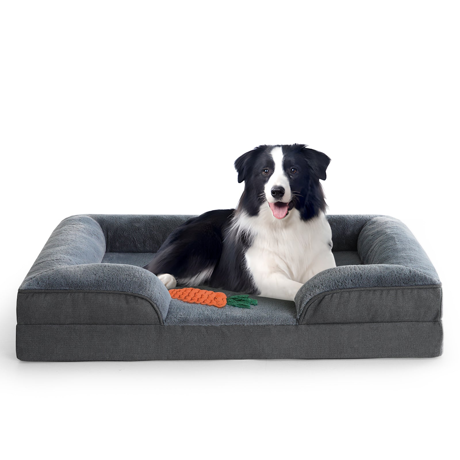 EMONIA Dog Sofa Bed for Small Dogs,Washable Small Sized Orthopedic Dog Bed with Removable Cover,Waterproof Egg-Crate Foam Pet Couch Nonslip Small/Medium/Large Bloster Dog Bed with Sides,Grey