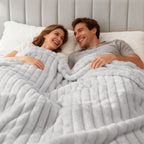 EMONIA White Fleece Throw Blanket for Couch, 320GSM Super Soft Cozy Blankets and Throws, Decorative Fleece Blankets for Women Men Gifts, Throws with Stripes for Sofa Bed Decor