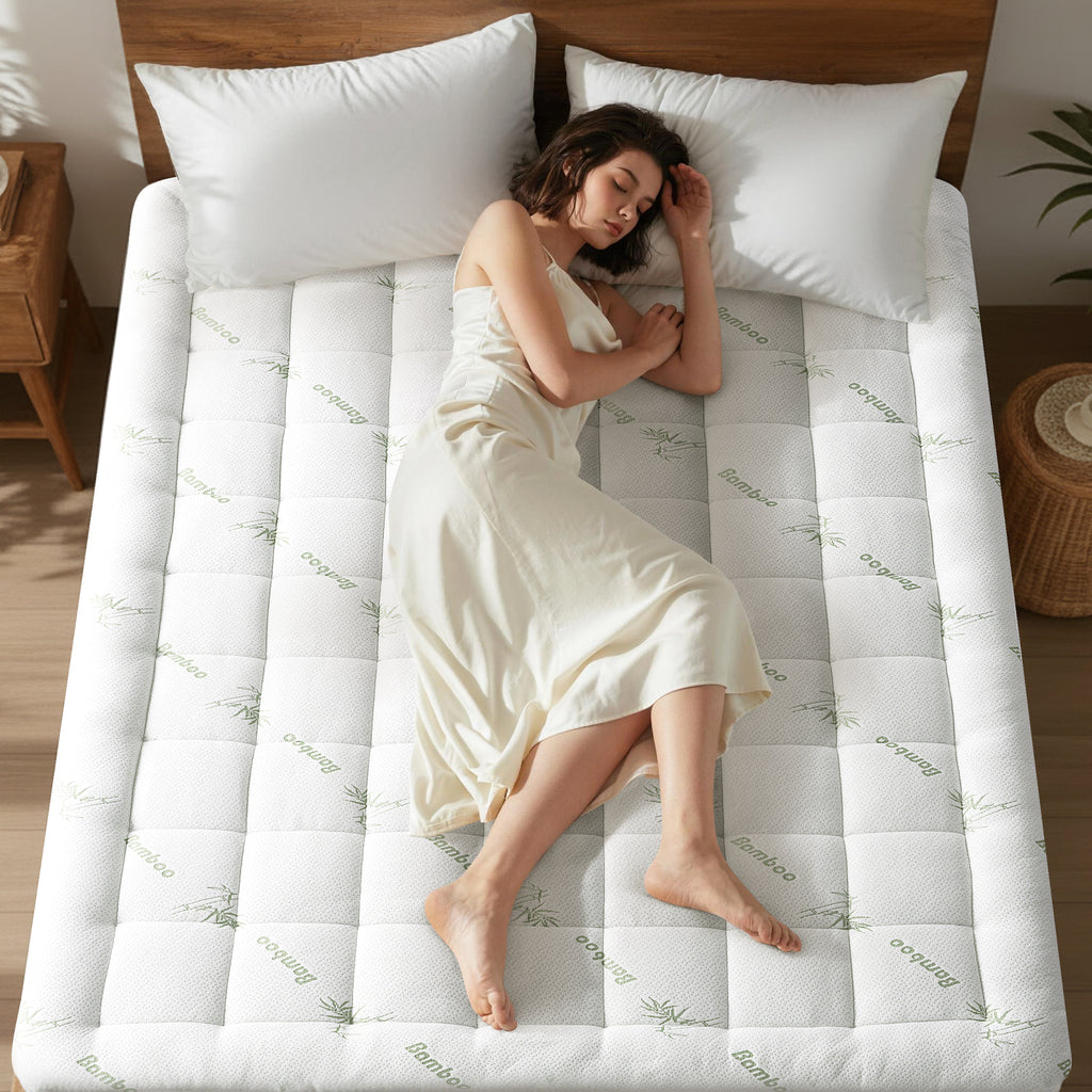 EMONIA Mattress Pad Pillow Top Mattress Cover Breathable Soft Viscose Made from Bamboo Mattress Protector Deep Pocket Fits 8-21 Inches