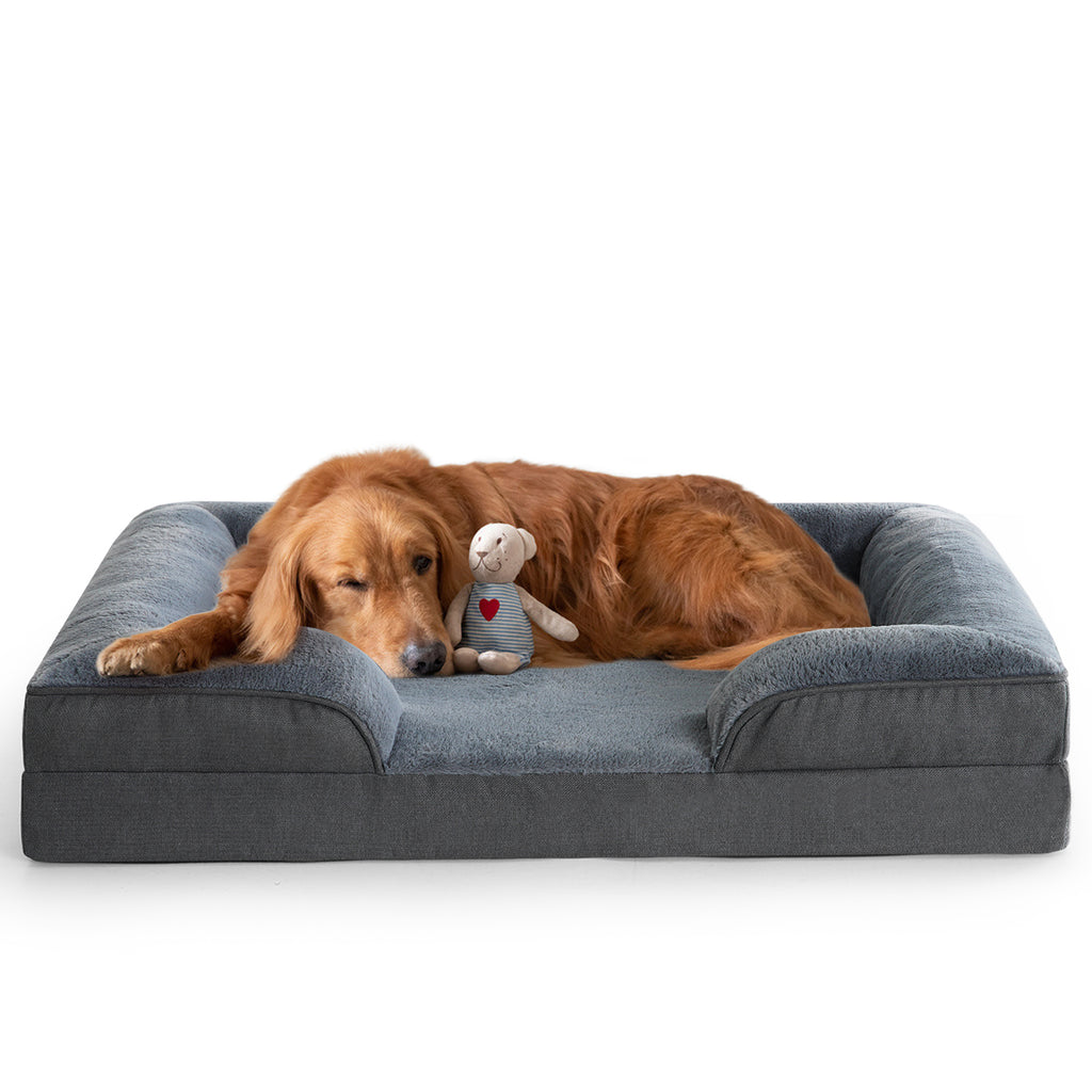 EMONIA Dog Sofa Bed for Small Dogs,Washable Small Sized Orthopedic Dog Bed with Removable Cover,Waterproof Egg-Crate Foam Pet Couch Nonslip Small/Medium/Large Bloster Dog Bed with Sides,Grey