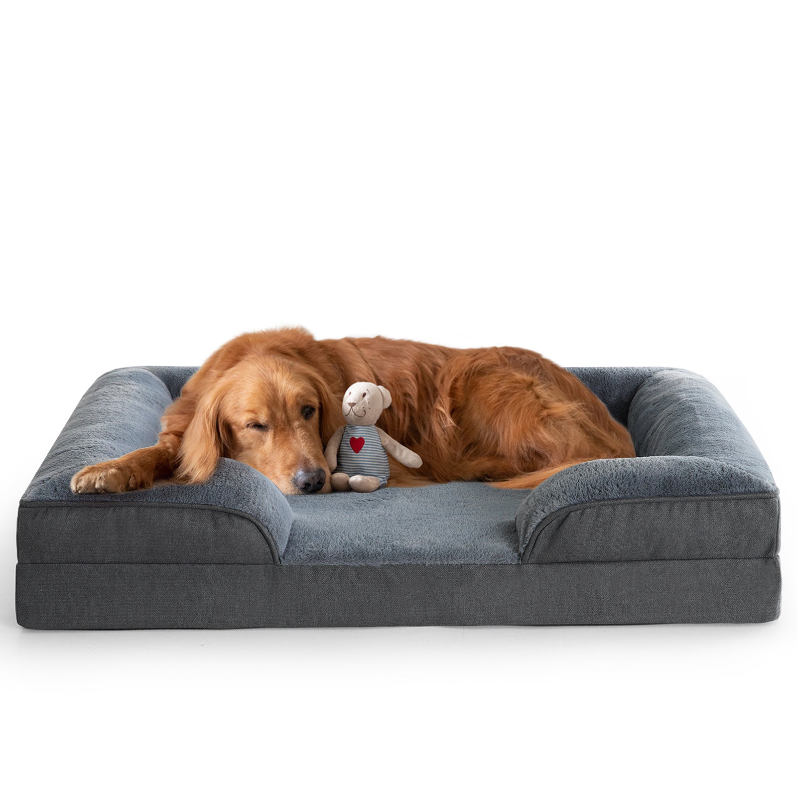 EMONIA Dog Sofa Bed for Small Dogs,Washable Small Sized Orthopedic Dog Bed with Removable Cover,Waterproof Egg-Crate Foam Pet Couch Nonslip Small/Medium/Large Bloster Dog Bed with Sides,Grey
