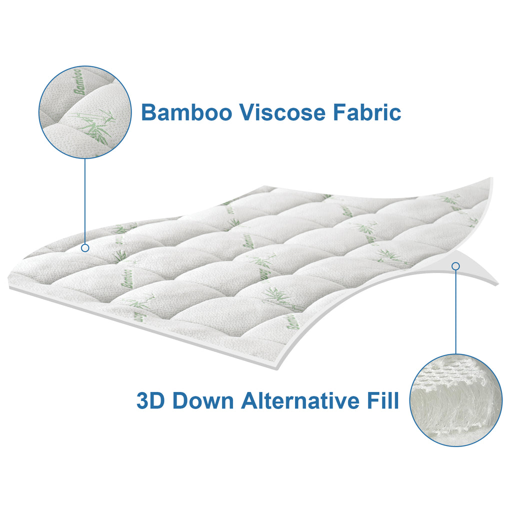 EMONIA Mattress Pad Pillow Top Mattress Cover Breathable Soft Viscose Made from Bamboo Mattress Protector Deep Pocket Fits 8-21 Inches