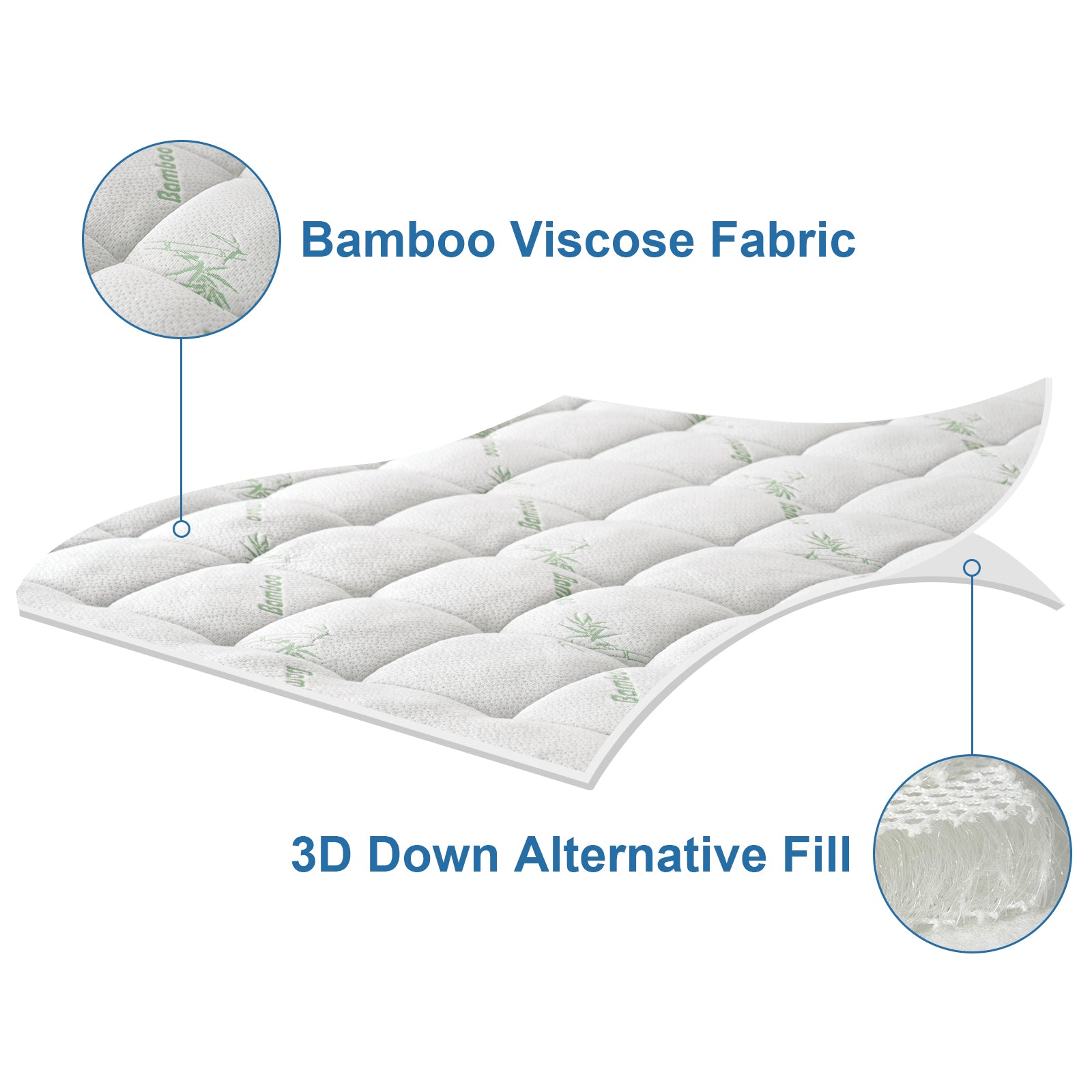EMONIA Mattress Pad Pillow Top Mattress Cover Breathable Soft Viscose Made from Bamboo Mattress Protector Deep Pocket Fits 8-21 Inches