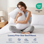 EMONIA Bed Pillows 2 Pack, Luxury Hotel Soft Pillows with Down Alternative Fiber & Shredded Memory Foam, Gusseted Design for Back/Stomach/Side Sleepers