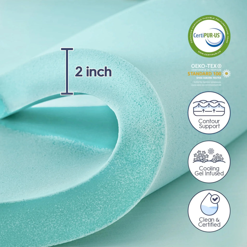 EMONIA 4 Inch Dual Layer Memory Foam Mattress Topper, 2 Inch Cooling Gel Memory Foam Plus 2 Inch 100% 400TC Soft Extra Thick Mattress Pad Pillow Top Cover with 8-21" Deep Pocket for Back Pain