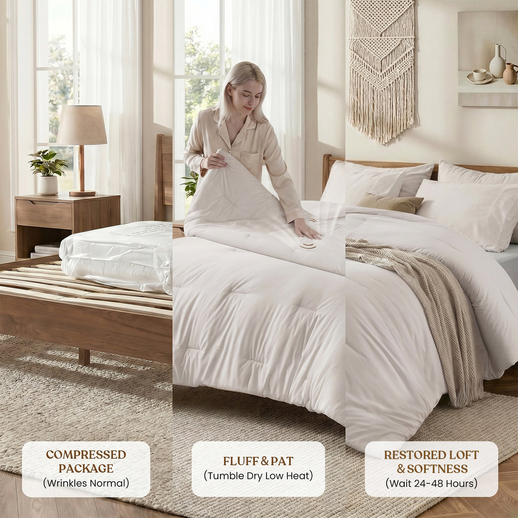 EMONIA 3-Piece Queen Comforter Set,Soft & Cozy Washed Brushed Micro-Poly Down Alternative Bedding Set,Lightweight Fluffy Reversible Bed in a Bag