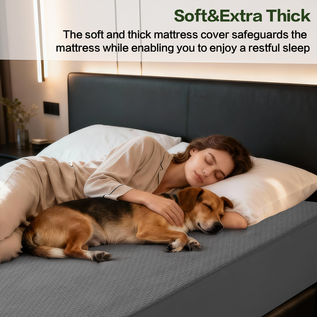 EMONIA 100% Waterproof 4 Layer Mattress Protector, Quilted Fitted Mattress Pad Cover, Durable, Breathable & Noiseless, Soft and Comfortable with 8''-21'' Deep Pocket(Dark Gray)