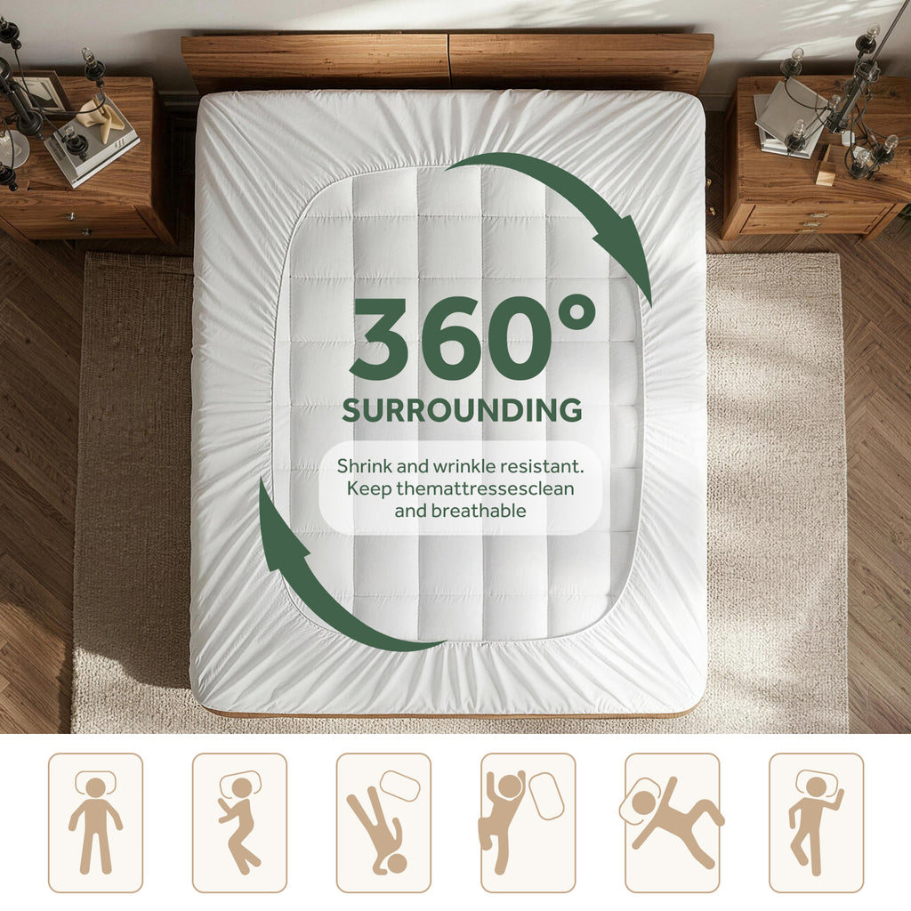 EMONIA Mattress Pad Pillow Top Mattress Cover Breathable Soft Viscose Made from Bamboo Mattress Protector Deep Pocket Fits 8-21 Inches