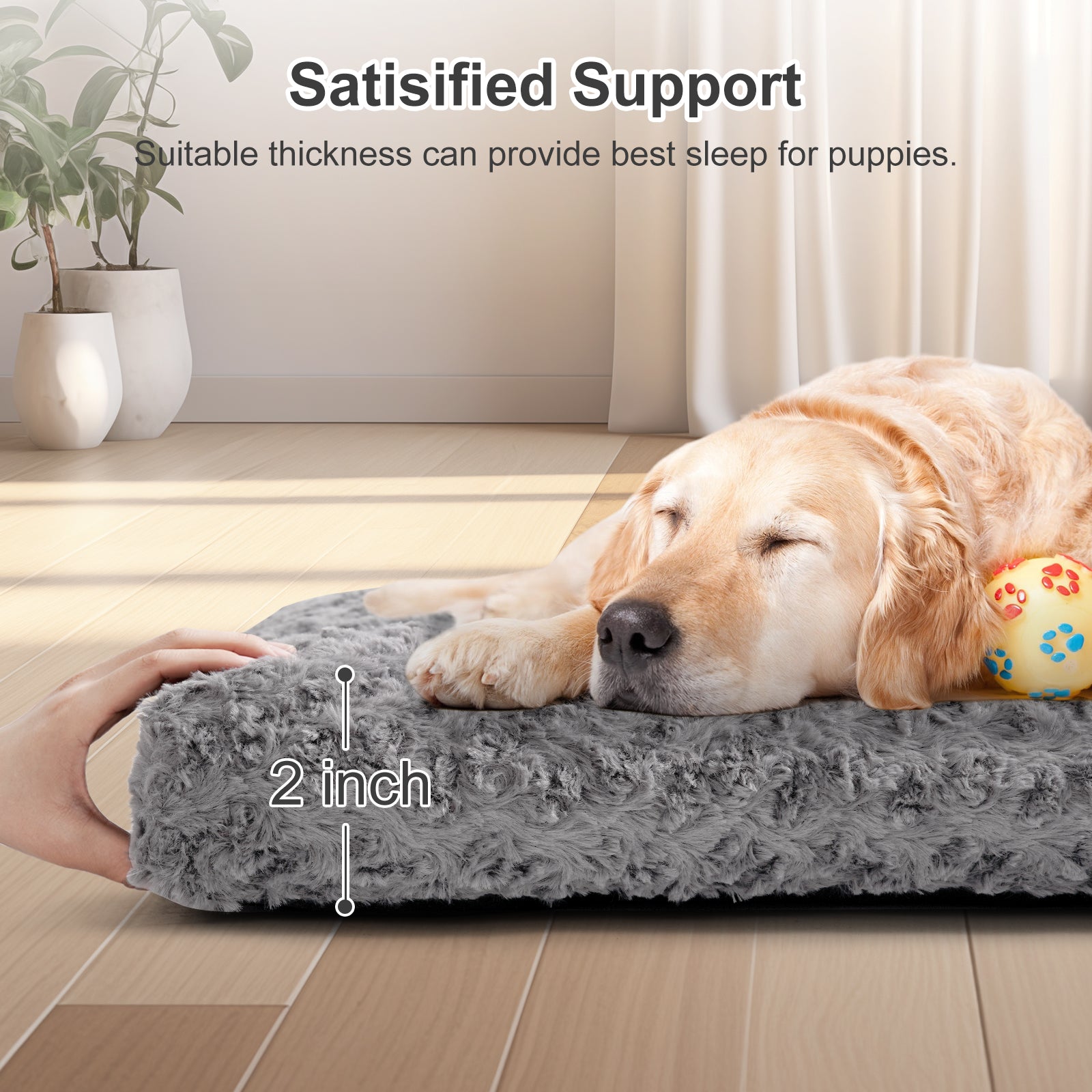 EMONIA Dog Beds Crate Pad,Super Soft Fabric Machine Washable & Anti Slip, Kennel Mat Suitable for Large, and Medium Dogs,Gray