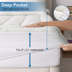 EMONIA Mattress Pad Pillow Top Mattress Cover Breathable Soft Viscose Made from Bamboo Mattress Protector Deep Pocket Fits 8-21 Inches
