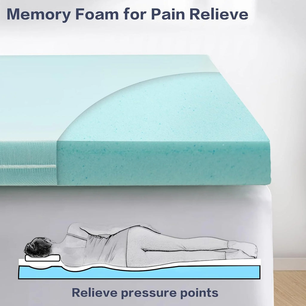 EMONIA 4 Inch Dual Layer Memory Foam Mattress Topper, 2 Inch Cooling Gel Memory Foam Plus 2 Inch 100% 400TC Soft Extra Thick Mattress Pad Pillow Top Cover with 8-21" Deep Pocket for Back Pain