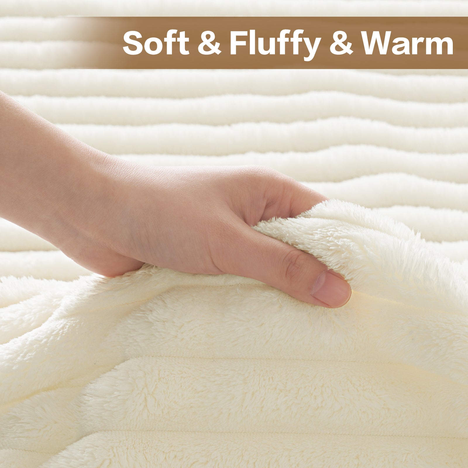 EMONIA White Fleece Throw Blanket for Couch, 320GSM Super Soft Cozy Blankets and Throws, Decorative Fleece Blankets for Women Men Gifts, Throws with Stripes for Sofa Bed Decor