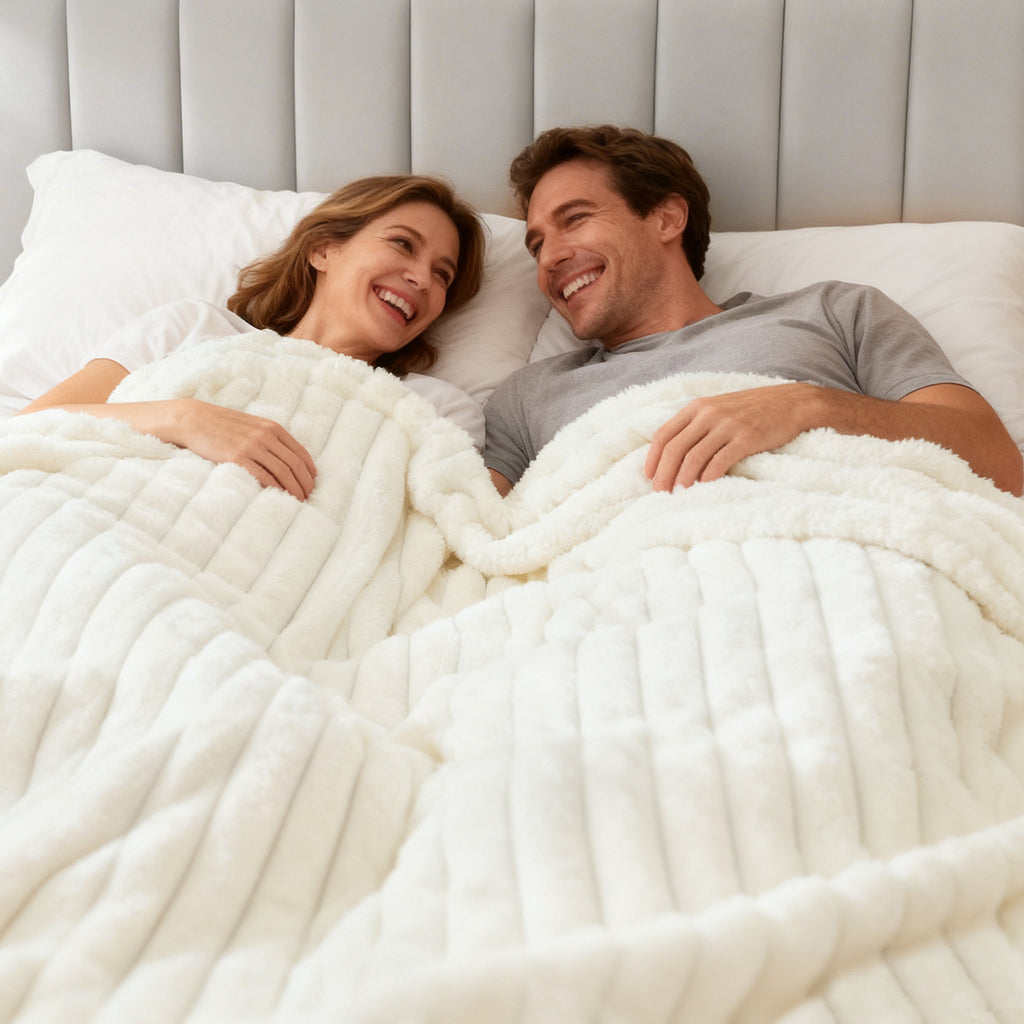 EMONIA White Fleece Throw Blanket for Couch, 320GSM Super Soft Cozy Blankets and Throws, Decorative Fleece Blankets for Women Men Gifts, Throws with Stripes for Sofa Bed Decor