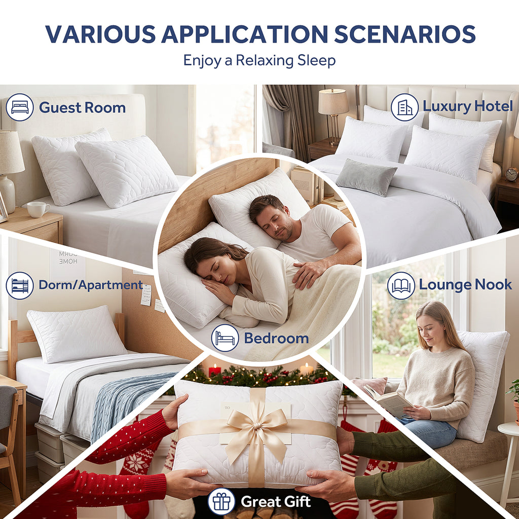 EMONIA Bed Pillows 2 Pack, Luxury Hotel Soft Pillows with Down Alternative Fiber & Shredded Memory Foam, Gusseted Design for Back/Stomach/Side Sleepers