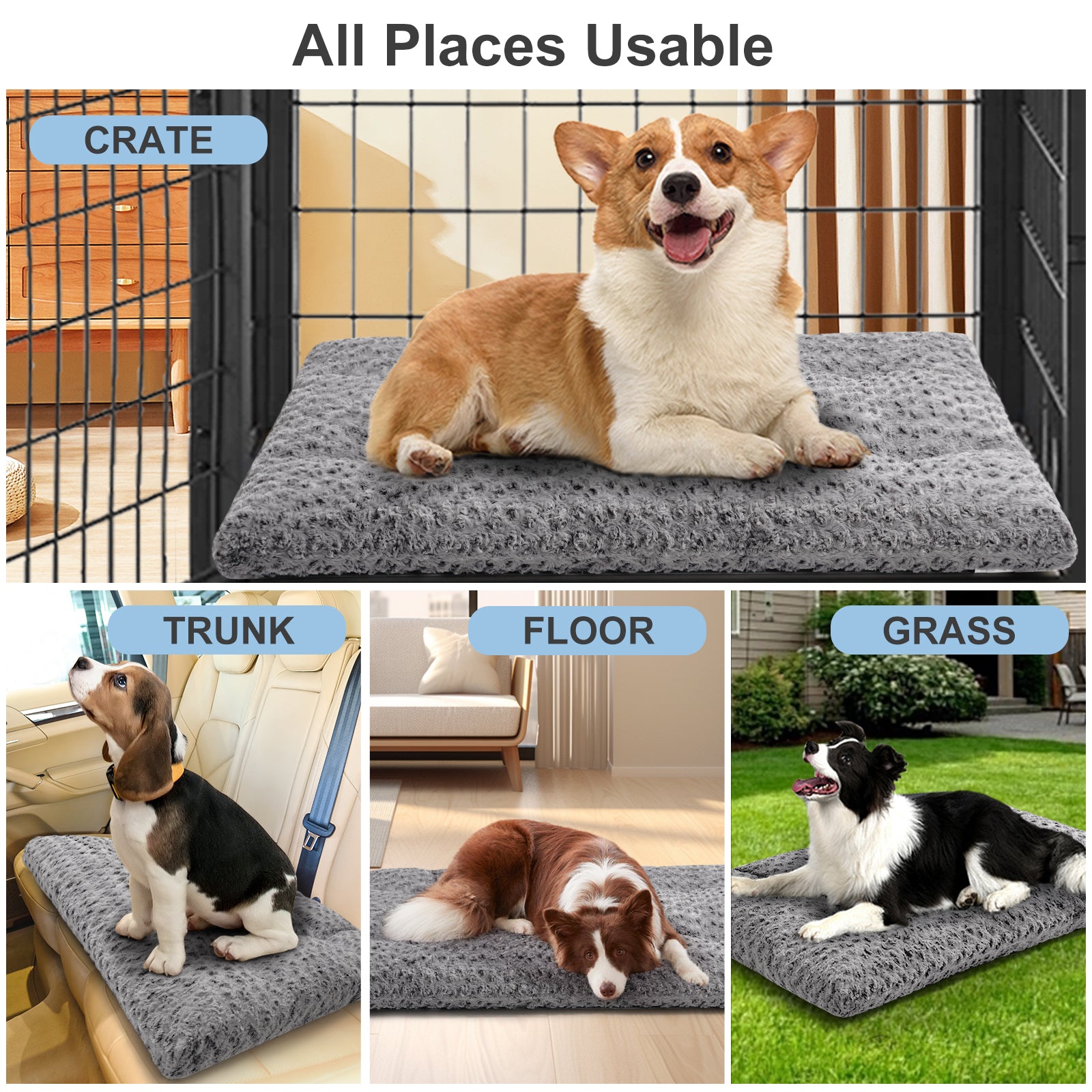 EMONIA Dog Beds Crate Pad,Super Soft Fabric Machine Washable & Anti Slip, Kennel Mat Suitable for Large, and Medium Dogs,Gray