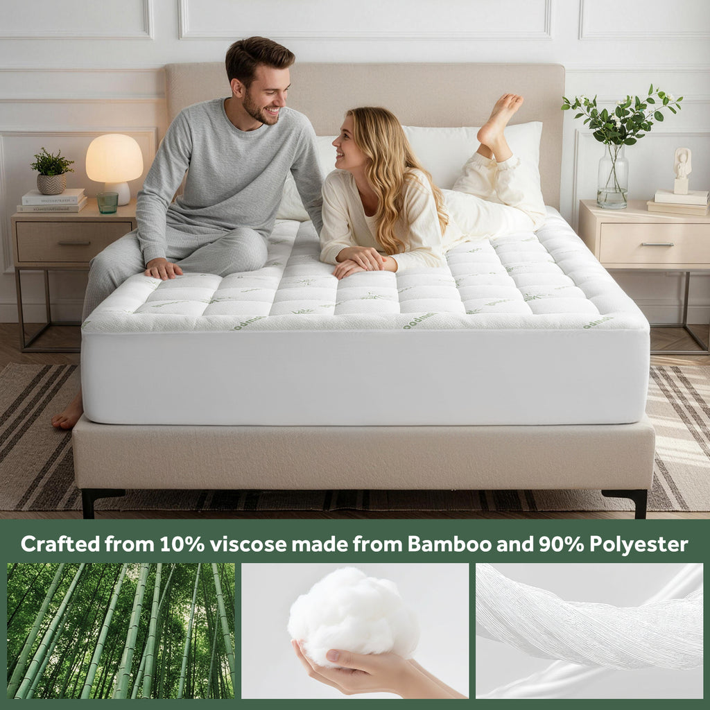 EMONIA Mattress Pad Pillow Top Mattress Cover Breathable Soft Viscose Made from Bamboo Mattress Protector Deep Pocket Fits 8-21 Inches
