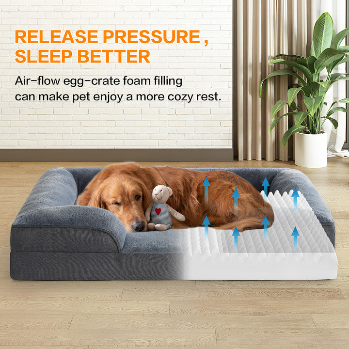 EMONIA Dog Sofa Bed for Small Dogs,Washable Small Sized Orthopedic Dog Bed with Removable Cover,Waterproof Egg-Crate Foam Pet Couch Nonslip Small/Medium/Large Bloster Dog Bed with Sides,Grey