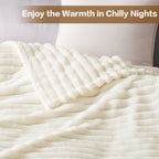 EMONIA White Fleece Throw Blanket for Couch, 320GSM Super Soft Cozy Blankets and Throws, Decorative Fleece Blankets for Women Men Gifts, Throws with Stripes for Sofa Bed Decor