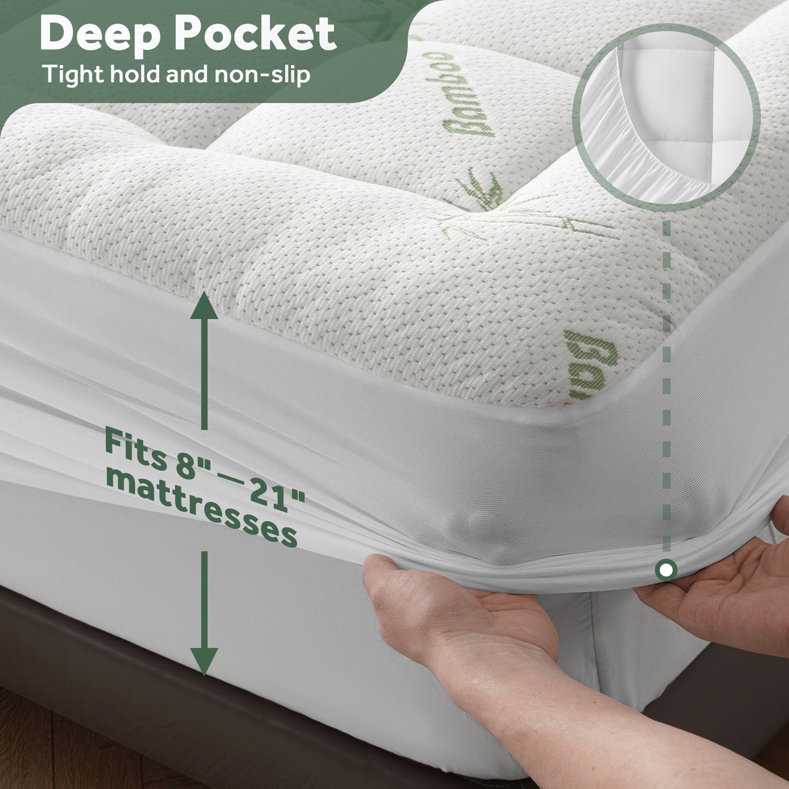 EMONIA Mattress Pad Pillow Top Mattress Cover Breathable Soft Viscose Made from Bamboo Mattress Protector Deep Pocket Fits 8-21 Inches