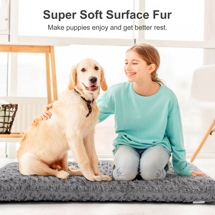 EMONIA Dog Beds Crate Pad,Super Soft Fabric Machine Washable & Anti Slip, Kennel Mat Suitable for Large, and Medium Dogs,Gray