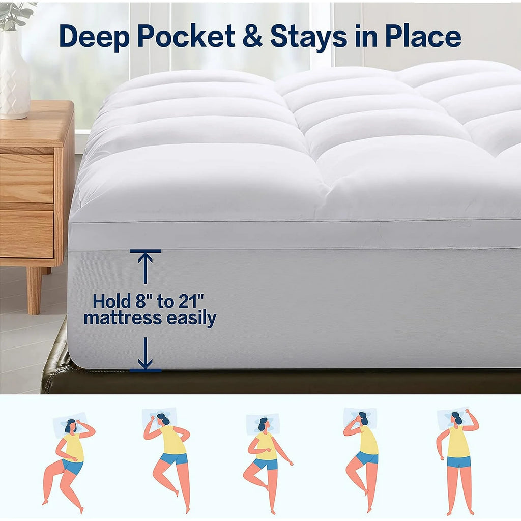 EMONIA 4 Inch Dual Layer Memory Foam Mattress Topper, 2 Inch Cooling Gel Memory Foam Plus 2 Inch 100% 400TC Soft Extra Thick Mattress Pad Pillow Top Cover with 8-21" Deep Pocket for Back Pain