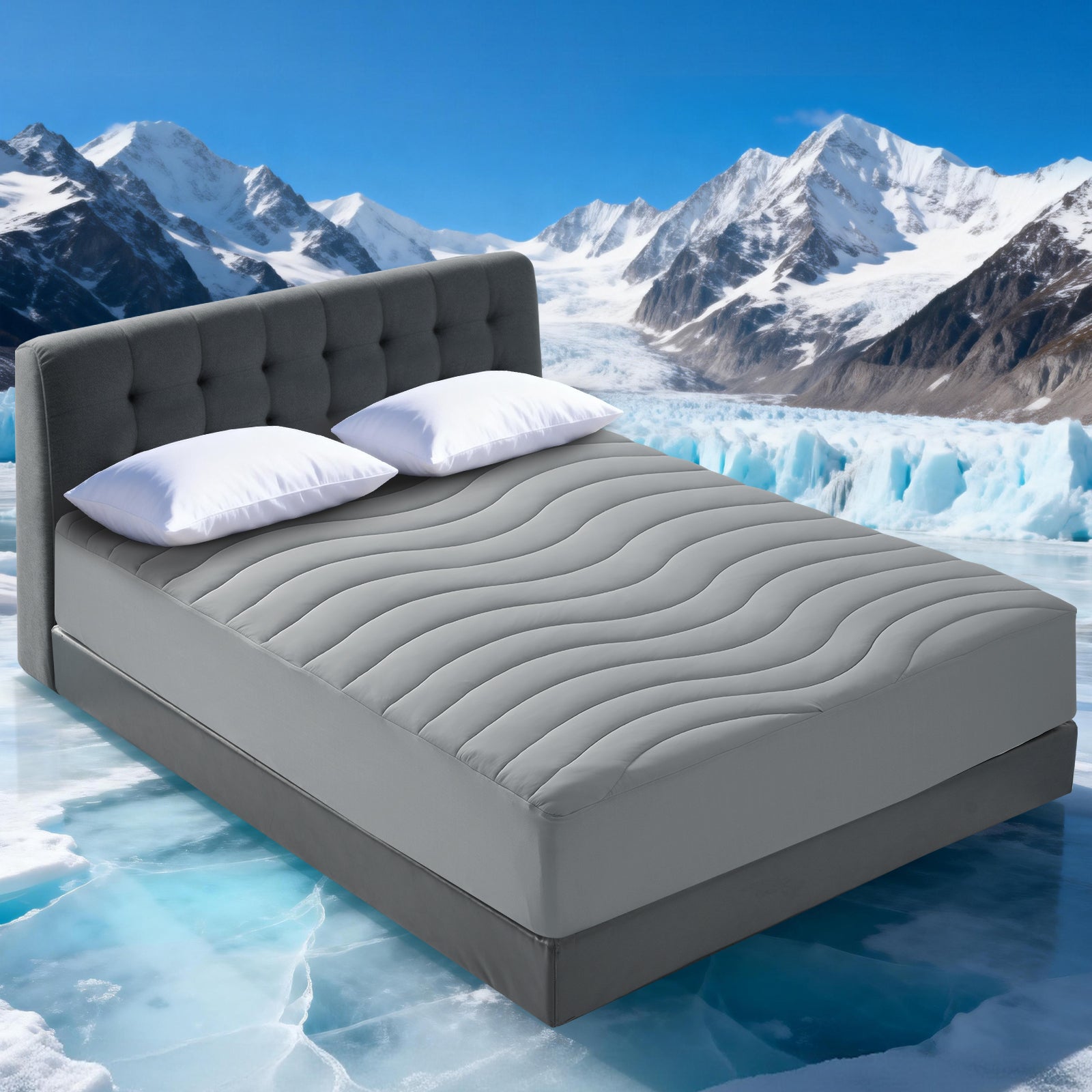 EMONIA Queen Cooling Mattress Pad,Pillow Top Mattress Cover ,Washable Mattress Topper, Breathable Soft Mattress Protector Made from Nylon-spandex Deep Pocket Fits 18 inches，Light Gray