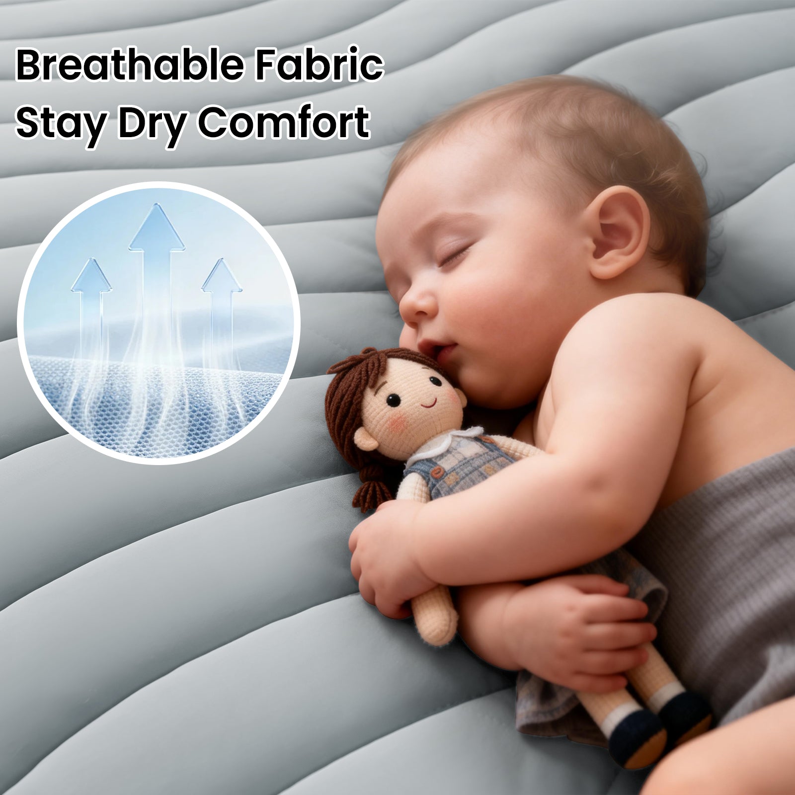 EMONIA Queen Cooling Mattress Pad,Pillow Top Mattress Cover ,Washable Mattress Topper, Breathable Soft Mattress Protector Made from Nylon-spandex Deep Pocket Fits 18 inches，Light Gray