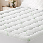 EMONIA Mattress Pad Pillow Top Mattress Cover Breathable Soft Viscose Made from Bamboo Mattress Protector Deep Pocket Fits 8-21 Inches
